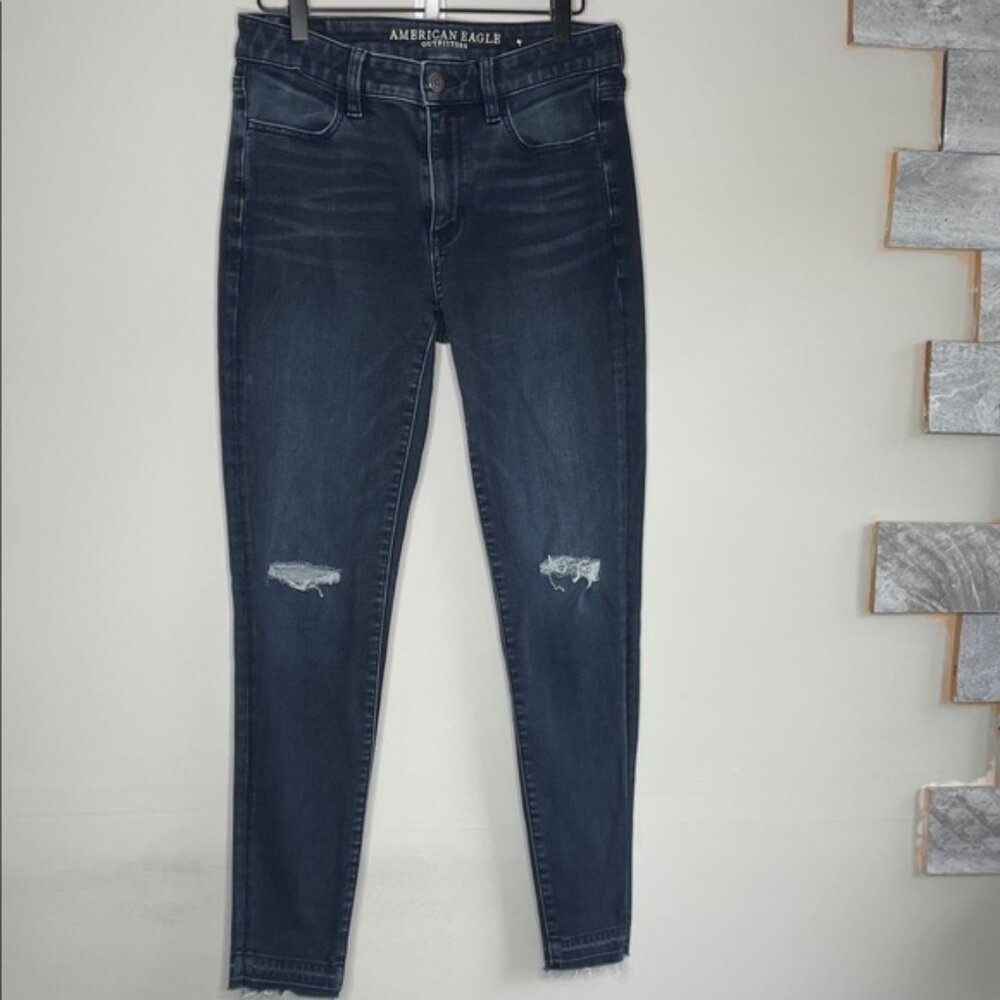 American Eagle Outfitters Women's Distressed Dark Blue Skinny Jeans - Picture 1 of 12
